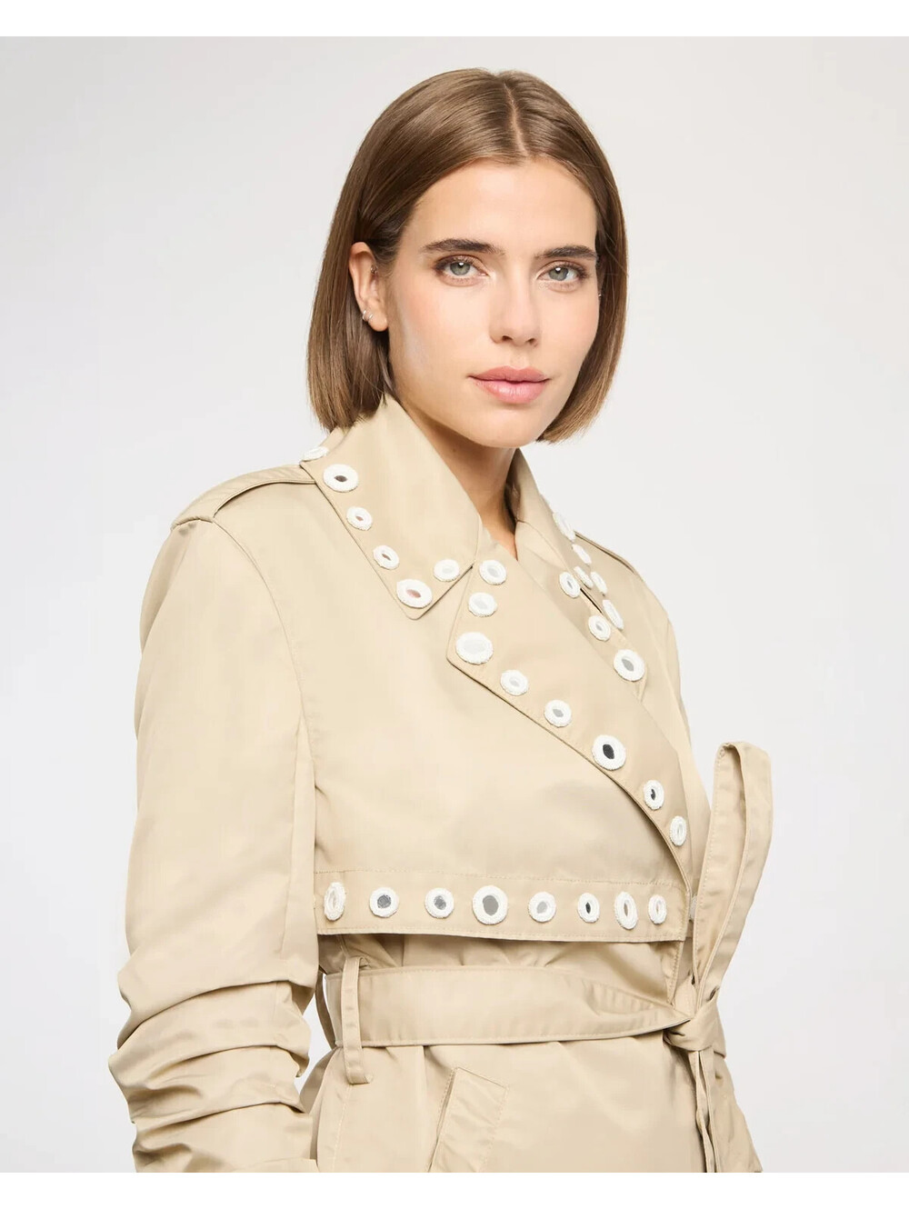 NEW, Cinq a Sept Crochet Mirrors Short Yates Trench in Khaki Ivory Sz XS #SJ2510 - Picture 5 of 10